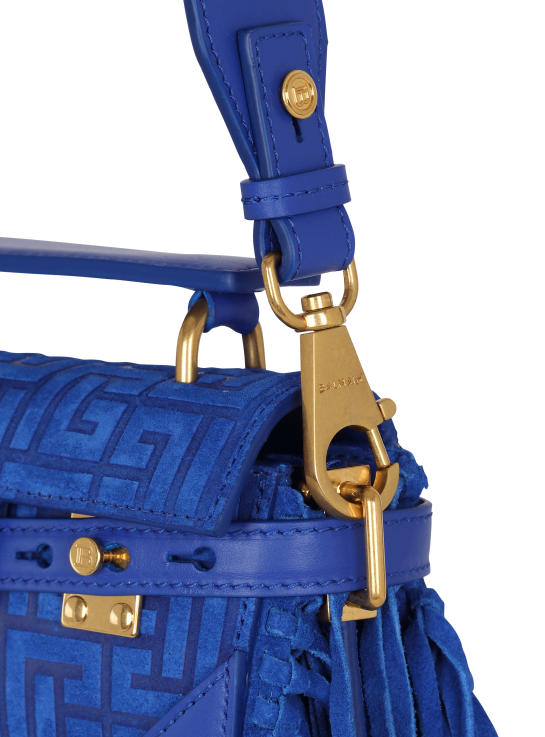 Accessories D0022508 Blue Balmain Women B-Buzz 19 Fringed Bag With Suede Embossed Monogram