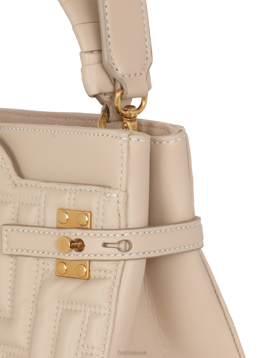 Accessories D0022458 Beige Balmain Women B-Buzz 22 Top Handle Bag In Monogram Quilted Leather
