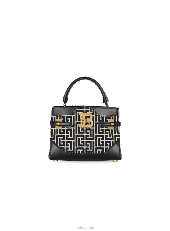 Accessories D0022464 Black Balmain Women B-Buzz 22 Top Handle Bag In Leather With Jacquard Monogram