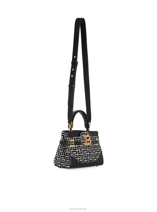 Accessories D0022464 Black Balmain Women B-Buzz 22 Top Handle Bag In Leather With Jacquard Monogram