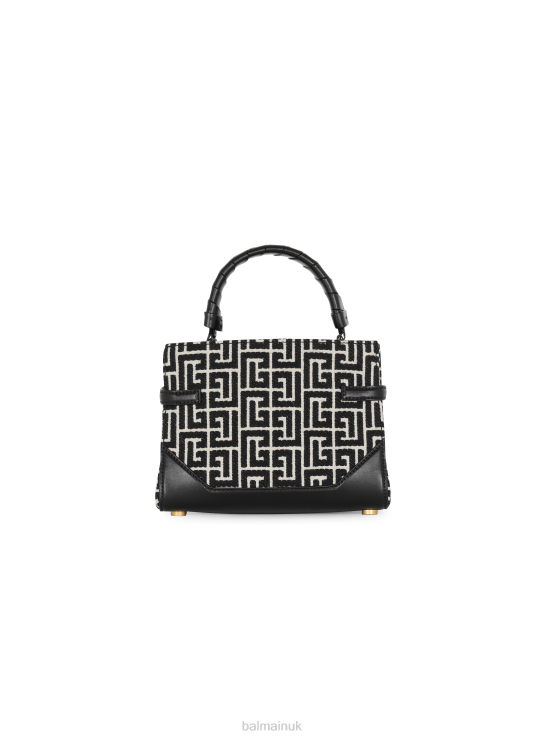 Accessories D0022464 Black Balmain Women B-Buzz 22 Top Handle Bag In Leather With Jacquard Monogram