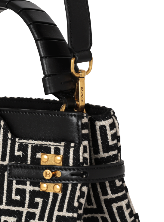 Accessories D0022464 Black Balmain Women B-Buzz 22 Top Handle Bag In Leather With Jacquard Monogram