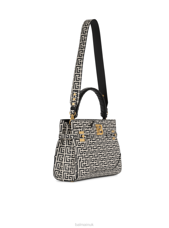 Accessories D0022476 Black Balmain Women Bicolor Print Leather B-Buzz Top Handle Bag