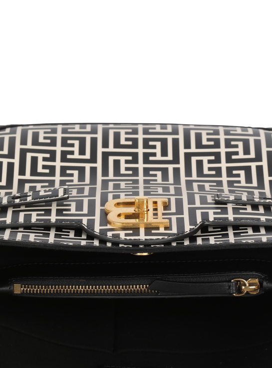 Accessories D0022476 Black Balmain Women Bicolor Print Leather B-Buzz Top Handle Bag