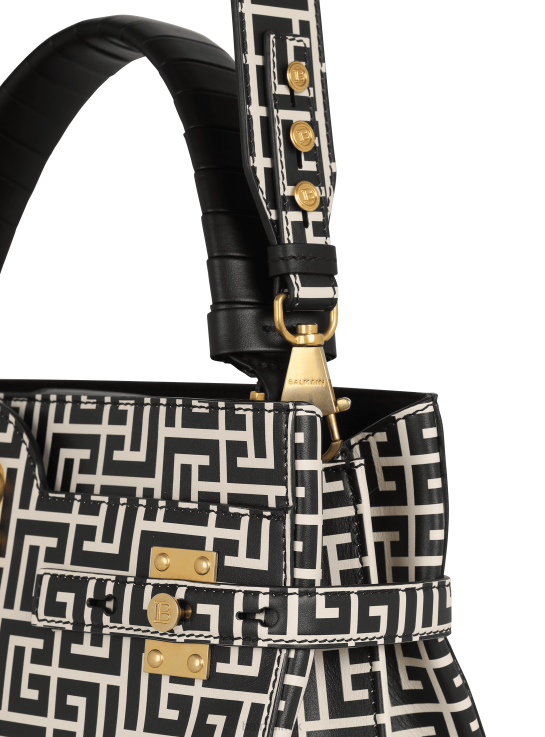 Accessories D0022476 Black Balmain Women Bicolor Print Leather B-Buzz Top Handle Bag