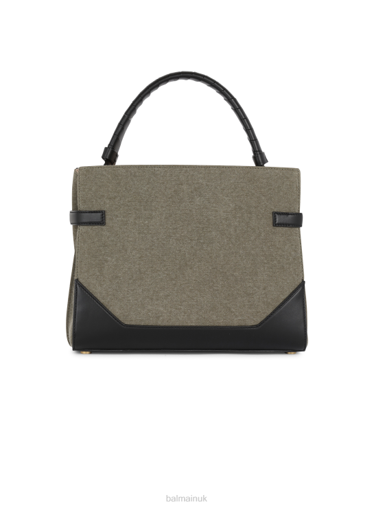Accessories D0022477 Khaki Balmain Women Canvas B-Buzz Top Handle Bag With Leather Panel