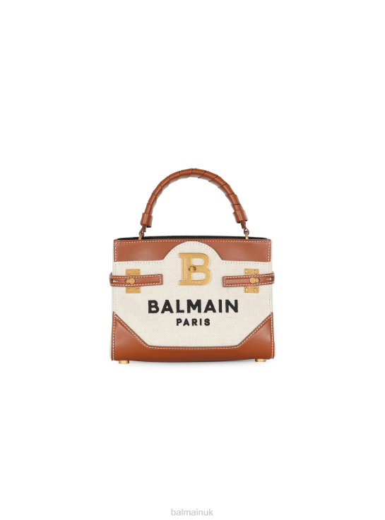 Accessories D0022481 Brown Balmain Women B-Buzz 22 Canvas Top Handle Bag With Leather Insert