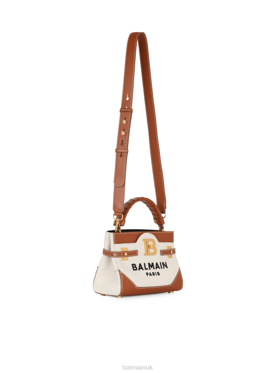 Accessories D0022481 Brown Balmain Women B-Buzz 22 Canvas Top Handle Bag With Leather Insert