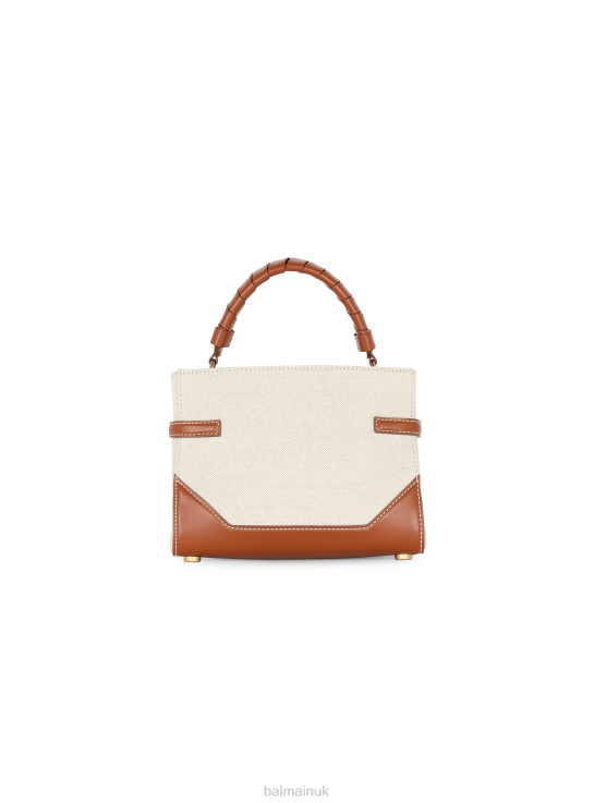 Accessories D0022481 Brown Balmain Women B-Buzz 22 Canvas Top Handle Bag With Leather Insert