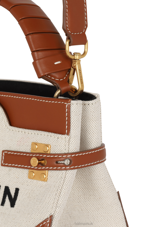 Accessories D0022481 Brown Balmain Women B-Buzz 22 Canvas Top Handle Bag With Leather Insert