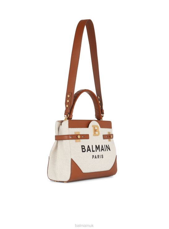 Accessories D0022483 Beige Balmain Women Canvas B-Buzz Top Handle Bag With Leather Panel