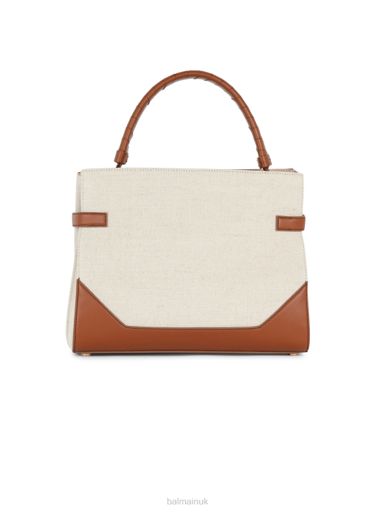 Accessories D0022483 Beige Balmain Women Canvas B-Buzz Top Handle Bag With Leather Panel