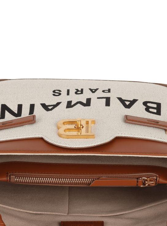 Accessories D0022483 Beige Balmain Women Canvas B-Buzz Top Handle Bag With Leather Panel