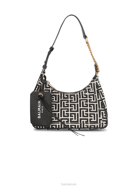 Accessories D0022573 Black Balmain Women Monogram Canvas B-Army Handbag
