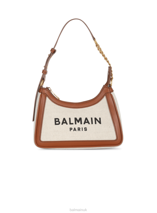 Accessories D0022579 Beige Balmain Women Canvas B-Army Handbag With Leather Panels