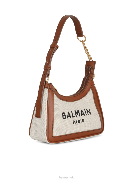 Accessories D0022579 Beige Balmain Women Canvas B-Army Handbag With Leather Panels