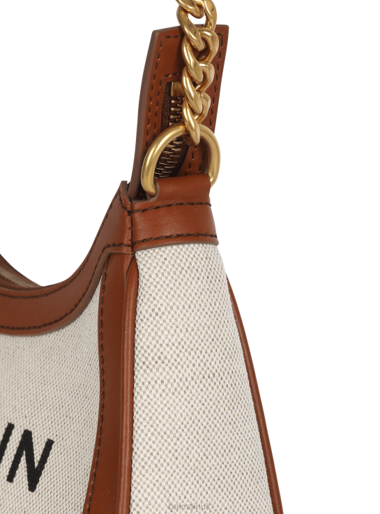 Accessories D0022579 Beige Balmain Women Canvas B-Army Handbag With Leather Panels
