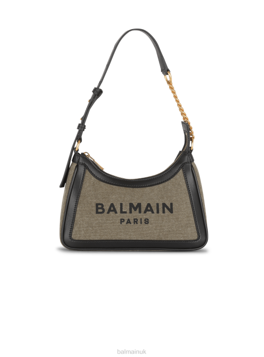 Accessories D0022580 Khaki Balmain Women Canvas B-Army Handbag With Leather Panels