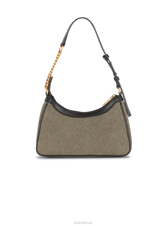 Accessories D0022580 Khaki Balmain Women Canvas B-Army Handbag With Leather Panels