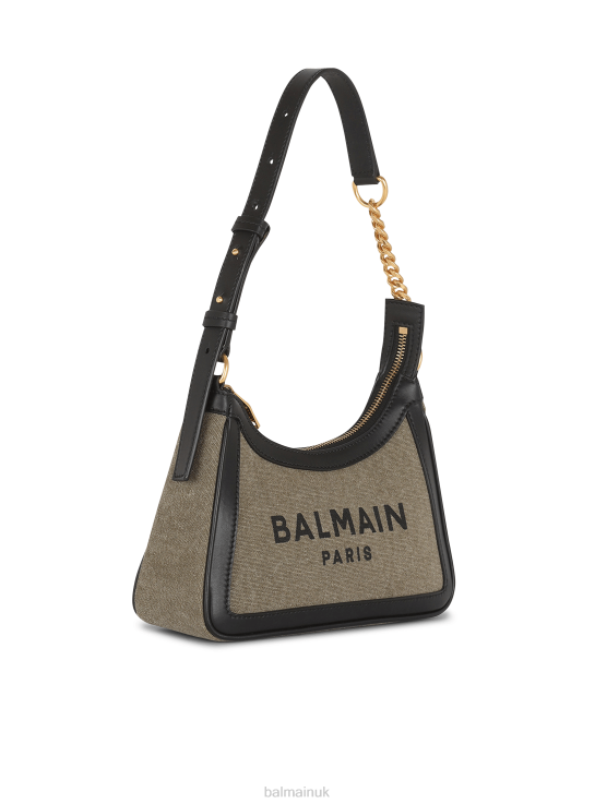 Accessories D0022580 Khaki Balmain Women Canvas B-Army Handbag With Leather Panels