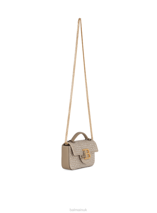 Accessories D0022449 Beige Balmain Women B-Buzz Mini Raffia Bag With Rhinestones