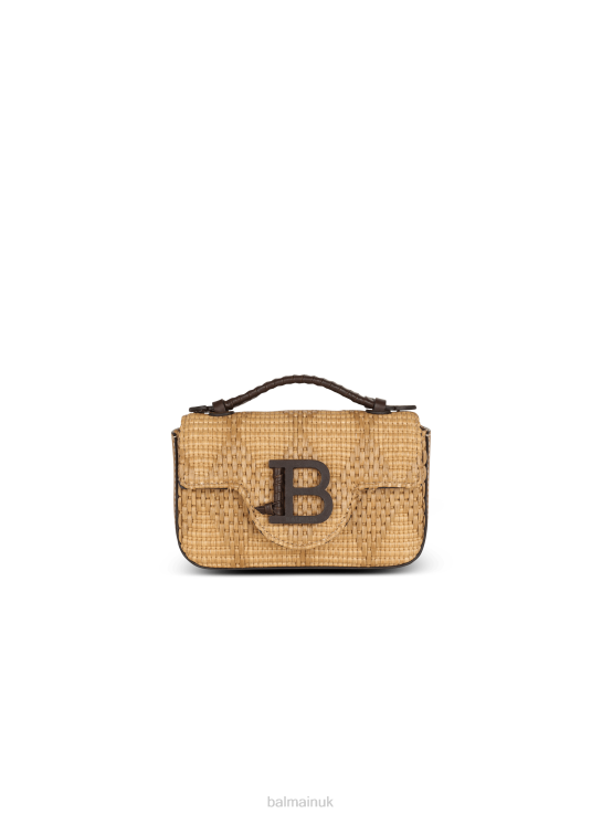 Accessories D0022479 Brown Balmain Women B-Buzz Mini Bag Raffia And Calfskin
