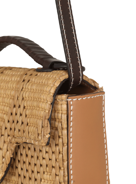 Accessories D0022479 Brown Balmain Women B-Buzz Mini Bag Raffia And Calfskin
