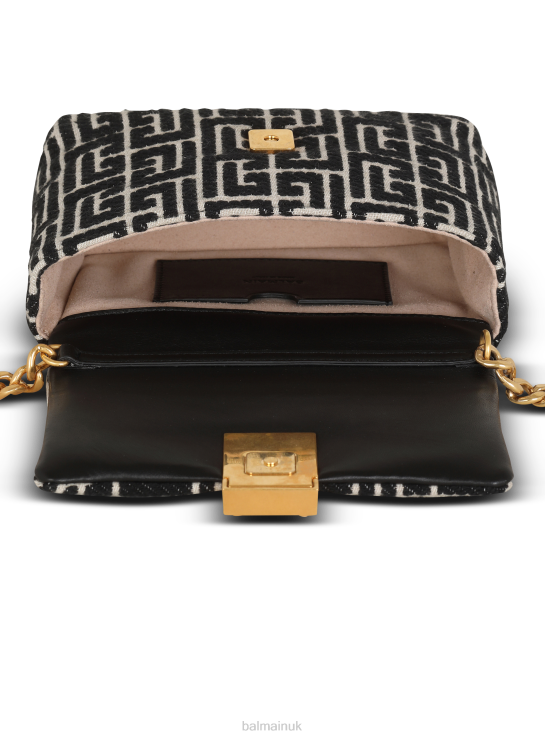 Accessories D0022528 Black Balmain Women 1945 Soft Mini Bag With Jacquard Monogram