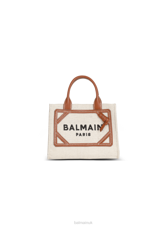 Accessories D0022558 Brown Balmain Women B-Army Mini Canvas Shopping Bag With Leather Inserts