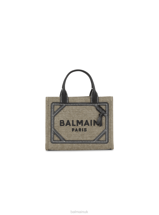 Accessories D0022559 Khaki Balmain Women B-Army Mini Canvas Shopping Bag With Leather Inserts