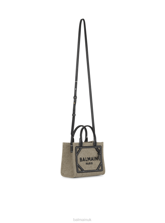 Accessories D0022559 Khaki Balmain Women B-Army Mini Canvas Shopping Bag With Leather Inserts