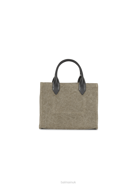 Accessories D0022559 Khaki Balmain Women B-Army Mini Canvas Shopping Bag With Leather Inserts