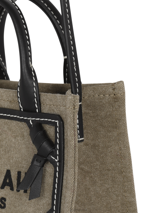 Accessories D0022559 Khaki Balmain Women B-Army Mini Canvas Shopping Bag With Leather Inserts