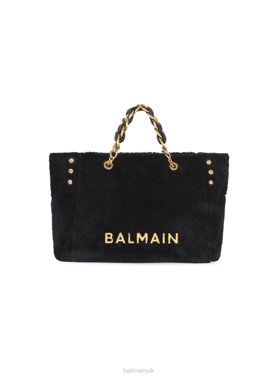 Accessories D0022522 Black Balmain Women 1945 Soft Terry Cloth Tote Bag