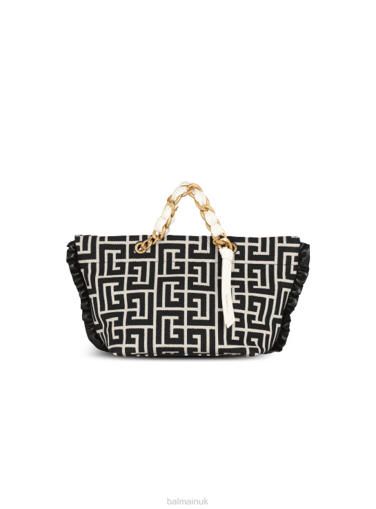 Accessories D0022532 Black Balmain Women 1945 Soft Tote Bag With Jacquard Monogram