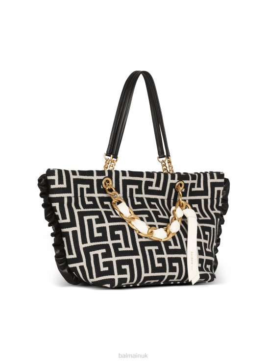 Accessories D0022532 Black Balmain Women 1945 Soft Tote Bag With Jacquard Monogram