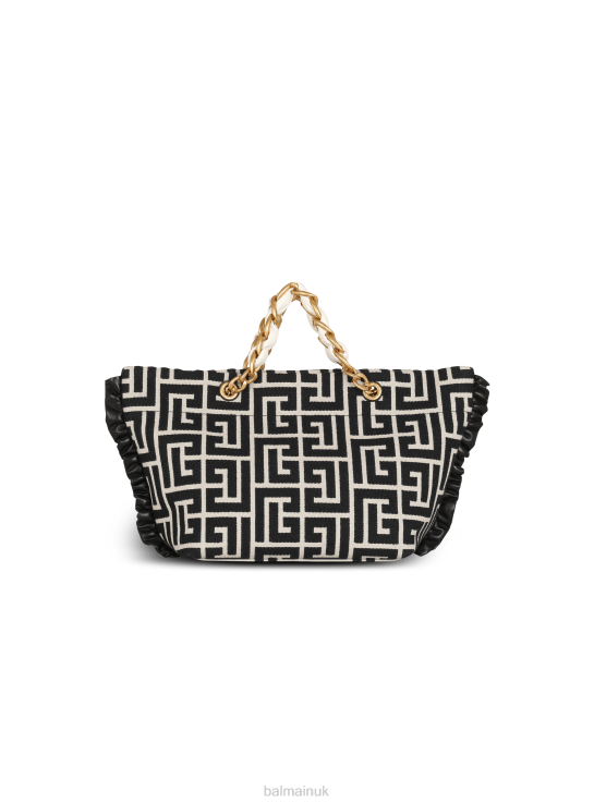 Accessories D0022532 Black Balmain Women 1945 Soft Tote Bag With Jacquard Monogram