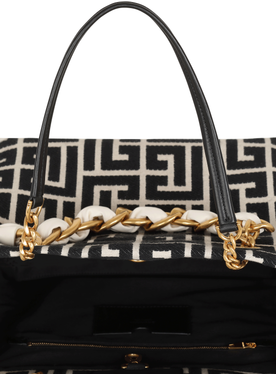 Accessories D0022532 Black Balmain Women 1945 Soft Tote Bag With Jacquard Monogram