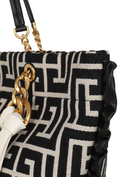 Accessories D0022532 Black Balmain Women 1945 Soft Tote Bag With Jacquard Monogram