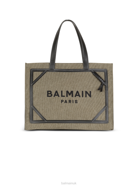 Accessories D0022554 Khaki Balmain Women B-Army 42 Canvas Tote Bag With Leather Details