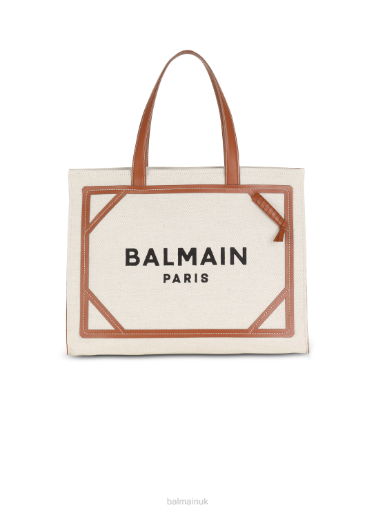 Accessories D0022556 Beige Balmain Women B-Army 42 Canvas Tote Bag With Leather Details