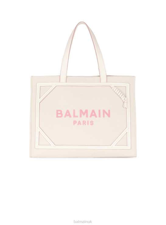 Accessories D0022565 Beige Balmain Women B-Army 42 Canvas Tote Bag With Leather Details