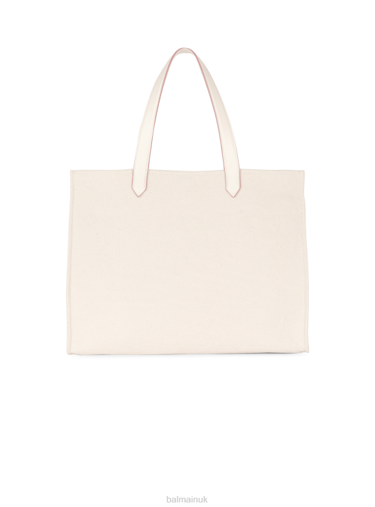Accessories D0022565 Beige Balmain Women B-Army 42 Canvas Tote Bag With Leather Details