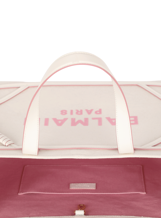 Accessories D0022565 Beige Balmain Women B-Army 42 Canvas Tote Bag With Leather Details
