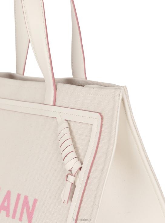 Accessories D0022565 Beige Balmain Women B-Army 42 Canvas Tote Bag With Leather Details