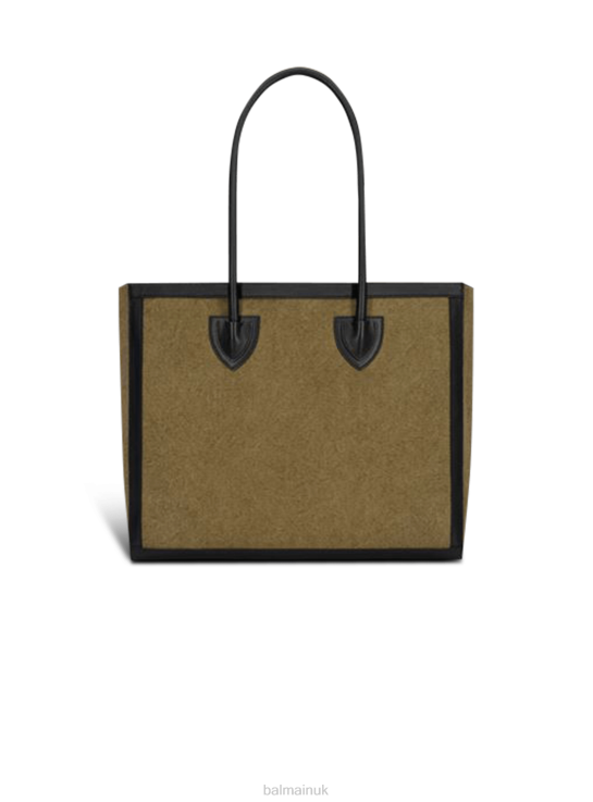 Accessories D0022583 Khaki Balmain Women Canvas B-Army 42 Tote With Leather Panels