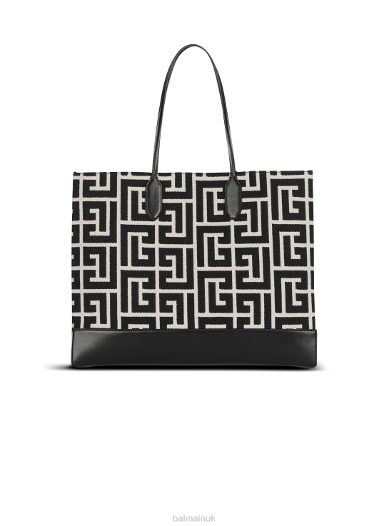 Accessories D0022804 Black Balmain Women Large-Sized Bicolor Ivory And Jacquard Folded Shopping Bag