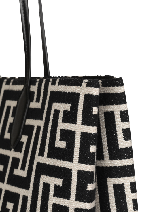 Accessories D0022804 Black Balmain Women Large-Sized Bicolor Ivory And Jacquard Folded Shopping Bag