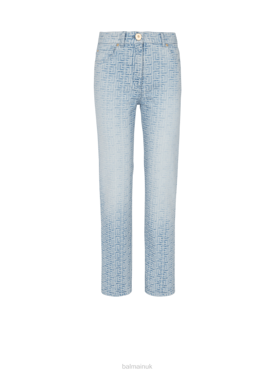 Clothing D0022399 Blue Balmain Women Monogrammed Straight-Cut Denim Jeans