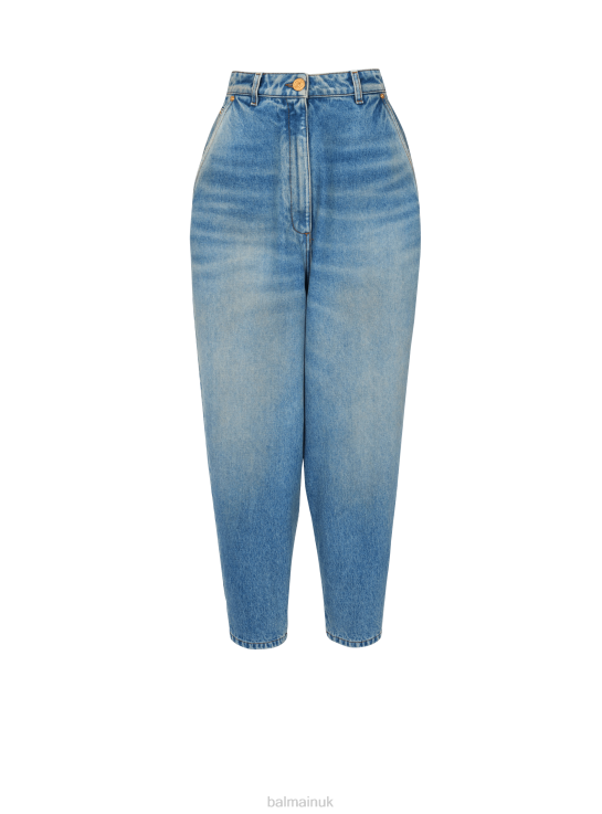Clothing D0022401 Blue Balmain Women Faded Baggy Denim Jeans